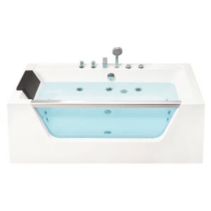 Massage Points Bath White Silver Sanitary Acrylic and Glass Single 170 x 80 cm Hot Tub Beliani