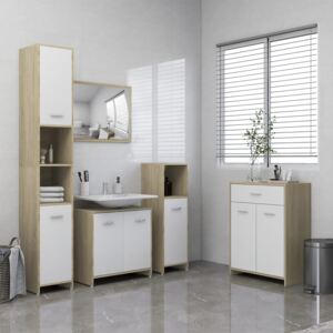 VidaXL 4 Piece Bathroom Furniture Set White and Sonoma Oak