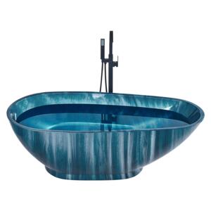 Freestanding Bath Navy Blue Marble Effect Sanitary Acrylic Single 170 x 80 cm Oval Modern Design Beliani