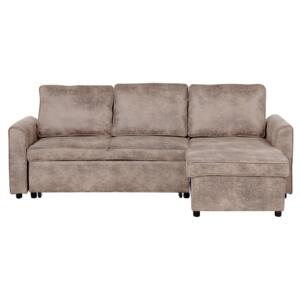 Corner Sofa Bed Brown Faux Leather Upholstered Left Hand Orientation with Storage Bed Beliani