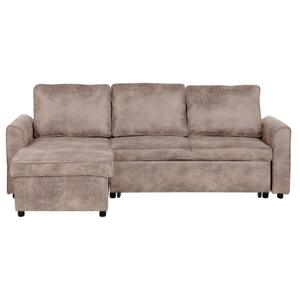 Corner Sofa Bed Brown Faux Leather Upholstered Right Hand Orientation with Storage Bed Beliani