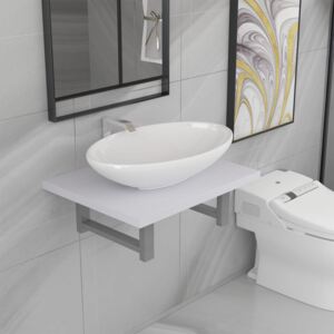 VidaXL Two Piece Bathroom Furniture Set Ceramic White