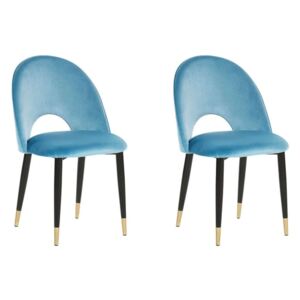 Beliani Set of 2 Velvet Dining Chairs Blue MAGALIA