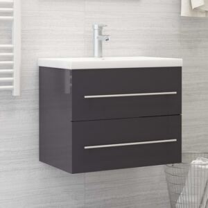 VidaXL Sink Cabinet High Gloss Grey 60x38.5x48 cm Chipboard