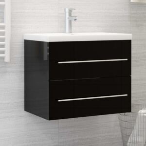 VidaXL Sink Cabinet High Gloss Black 60x38.5x48 cm Chipboard