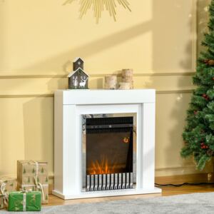 HOMCOM Electric Fireplace Suite with Remote Control, Freestanding Fireplace Heater with Flame Effect, 1kW/2kW, Overheat Protection, 7-day Timer, White
