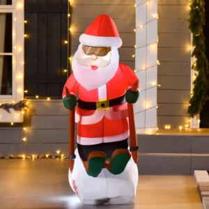 HOMCOM 4ft Christmas Inflatable Decoration with Santa Claus Skiing Easy Set-Up for Holiday Garden Decoration