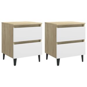VidaXL Bed Cabinets 2 pcs White and Sonoma Oak 40x35x50 cm Chipboard
