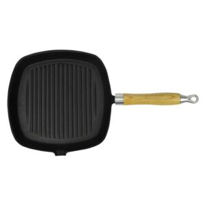 VidaXL Grill Pan with Wooden Handle Cast Iron 20x20 cm