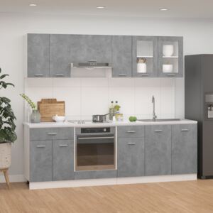 VidaXL 8 Piece Kitchen Cabinet Set Concrete Grey Chipboard