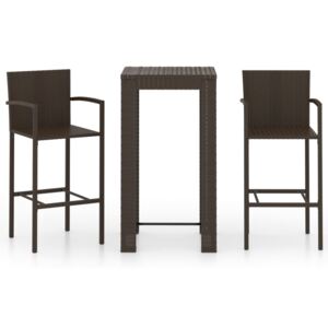 3 Piece Outdoor Bar Set with Armrest Poly Rattan Brown