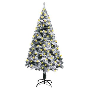 Artificial Christmas Tree with LEDs&Flocked Snow Green 180 cm
