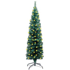 Slim Artificial Christmas Tree with LEDs&Stand Green 150cm PVC