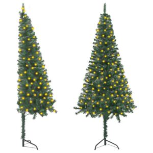 Corner Artificial Christmas Tree with LEDs Green 120 cm PVC