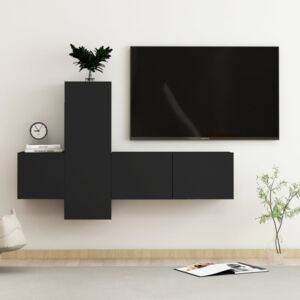 3 Piece TV Cabinet Set Black Chipboard