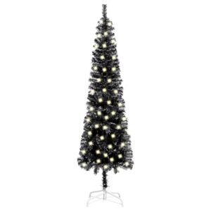 Slim Christmas Tree with LEDs Black 120 cm
