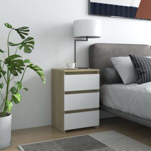 Bed Cabinet White and Sonoma Oak 40x35x62.5 cm Chipboard