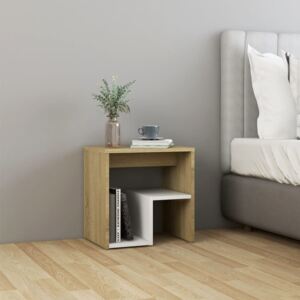 Bed Cabinet White and Sonoma Oak 40x30x40 cm Chipboard