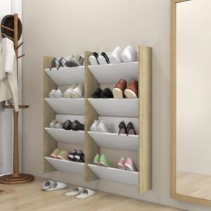 Wall Shoe Cabinets 4 pcs White&Sonoma Oak 60x18x60 cm Chipboard