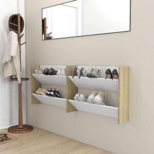 Wall Shoe Cabinets 2 pcs White&Sonoma Oak 80x18x60 cm Chipboard