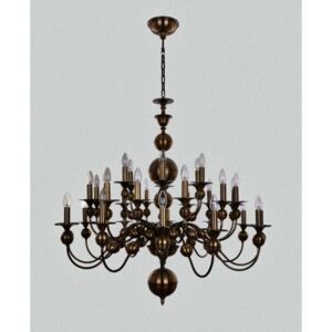 Large 30-arm Dutch chandelier made of manually molded brass parts ANTIK
