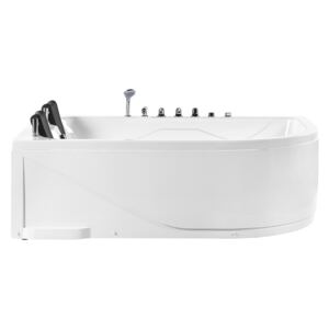 Right Corner Whirlpool Bath White Acrylic with LED Lights Hydromassage and 2 Headrests Beliani