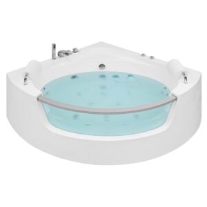 Corner Whirlpool Bath White Sanitary Acrylic with LED Massage Jets 201 x 150 cm Modern Design Beliani
