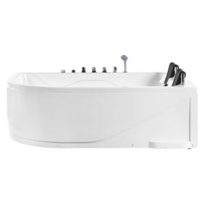 Left Corner Whirlpool Bath White Acrylic with LED Lights Hydromassage and 2 Headrests Beliani