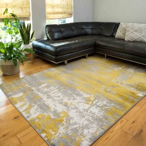 Modern Yellow Ochre Distressed Large Living Room Rugs - Enzo