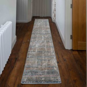 Soft Modern Blue Distressed Scratched Effect Runner Rugs - Riviera