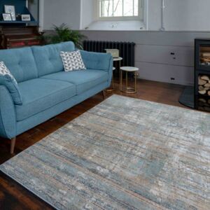 Soft Modern Blue Distressed Scratched Effect Rugs - Riviera