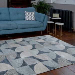 Soft Modern Blue Geometric Abstract Living Room Rugs - Riviera