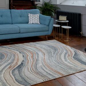 Soft Modern Blue Natural Waves Living Room Rugs - Riviera