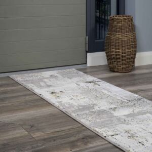 Modern Gold Abstract Distressed Hall Runner Rugs - Hatton