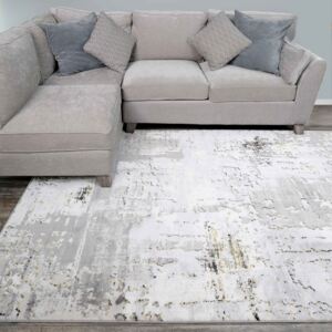 Modern Gold Abstract Distressed Living Room Rugs - Hatton