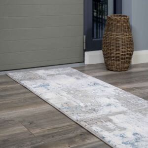 Modern Blue Abstract Distressed Hall Runner Rugs - Hatton