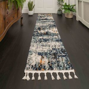Blue Artwork Distressed Colourful Hall Runner Rugs - Souk