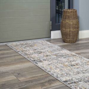 Modern Abstract Distressed Hall Runner Rugs in Gold Grey - Hatton