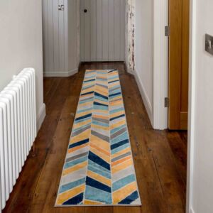 Colourful Vibrant Blue Yellow Abstract Hall Runner Rugs - Oscar