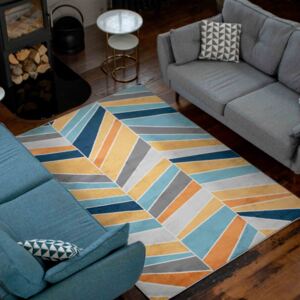 Colourful Vibrant Blue Yellow Abstract Living Room Rugs - Oscar