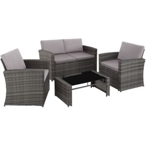 Tectake 404132 rattan garden furniture lounge lucca, variant 2 - grey