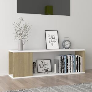TV Cabinet White and Sonoma Oak 100x24x32 cm Chipboard