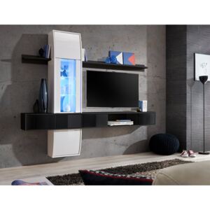 Clemente Modern LED Wall Unit Living Room Set Black & White High Gloss