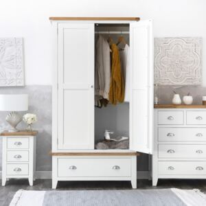 Chester White Painted Oak 2 Door Wardrobe with Drawer