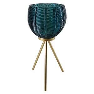 Glass Candle Holder - Teal with Gold Legs