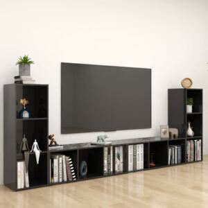 VidaXL TV Cabinets 4 pcs High Gloss Black 107x35x37 cm Chipboard