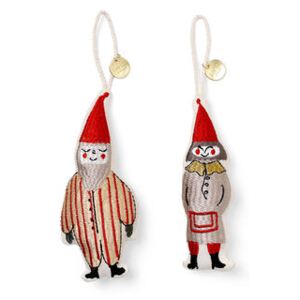 Elf Pair Hanging decoration - / Set of 2 - Embroidered fabric / H 13.5 cm by Ferm Living Red
