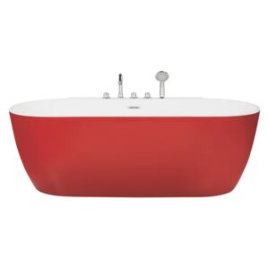 Freestanding Bath Red Sanitary Acrylic Oval Single 170 x 80 cm Modern Design Beliani