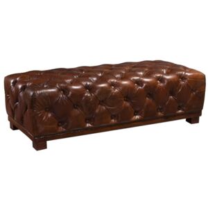 Chesterfield Handmade Vintage Footstool Rectangle Brown Real Leather