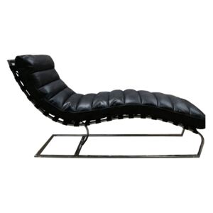 Bilbao Chaise Lounge Daybed Vintage Distressed Black Real Leather